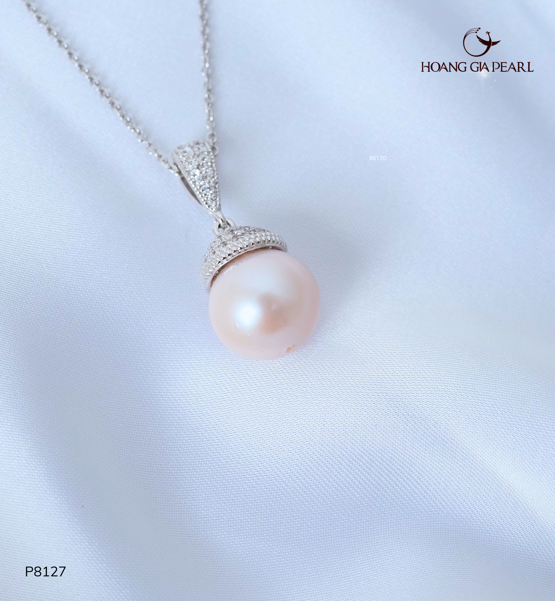 MẶT DÂY CHUYỀN NGỌC TRAI P8127 - NGỌC F TRẮNG