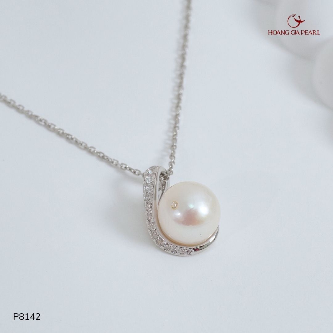 MẶT DÂY CHUYỀN NGỌC TRAI P8142 - NGỌC F TRẮNG