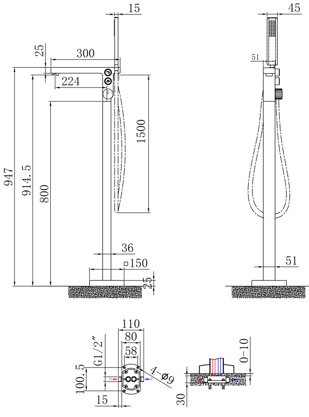  Bathtub Floor-mounted Shower Set Fc-6617c 
