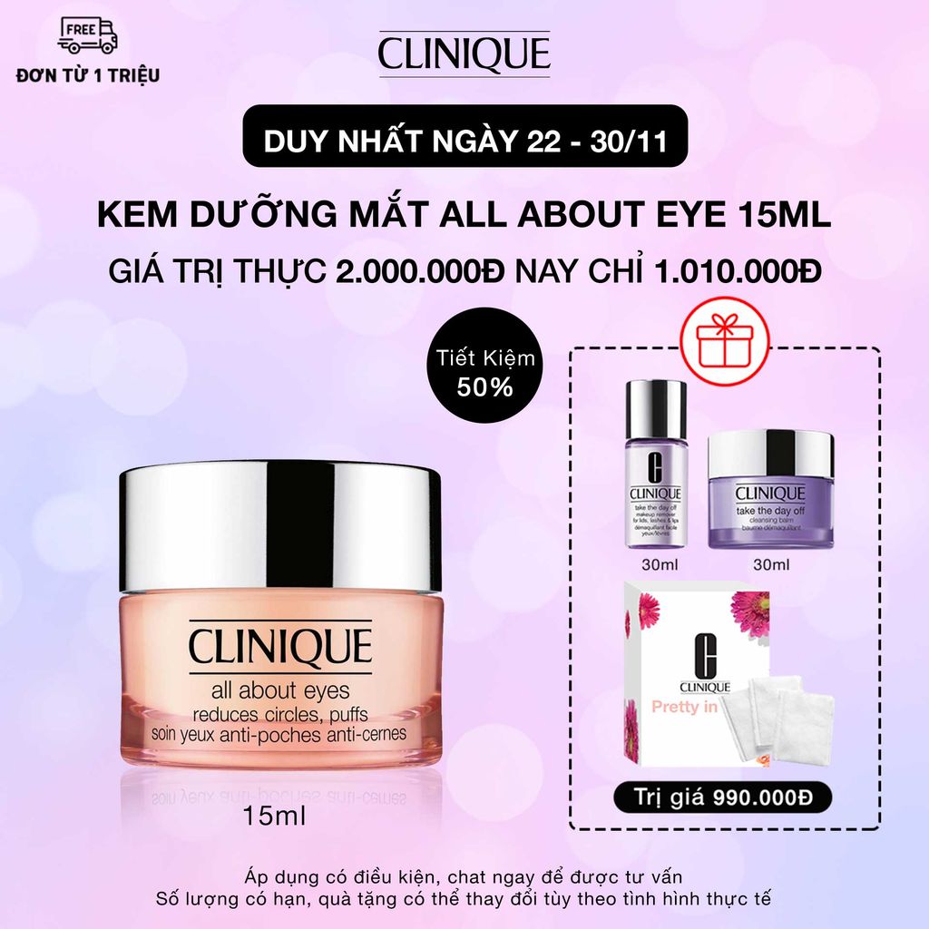  CL-Nov21-AAE (22-30/11) Quà tặng khi Mua 1 Kem dưỡng mắt ngăn ngừa giảm quầng thâm và bọng mắt CLINIQUE All About Eyes 15ml 