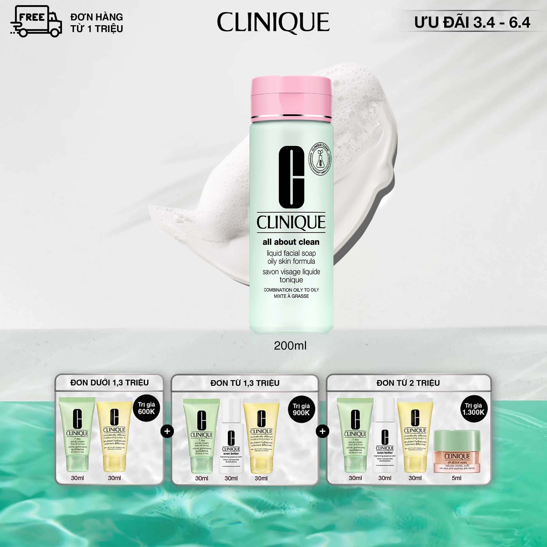  Sữa rửa mặt sạch thoáng sáng mịn CLINIQUE Liquid Facial Soap - Cleanser 200ml 