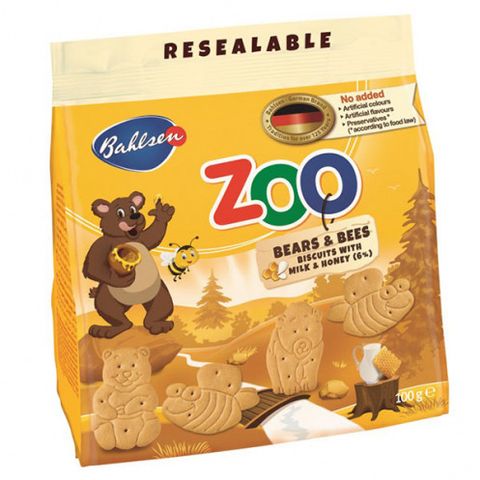Bánh quy sữa & mật ong  hình gấu & ong Bahlsen Zoo 100g