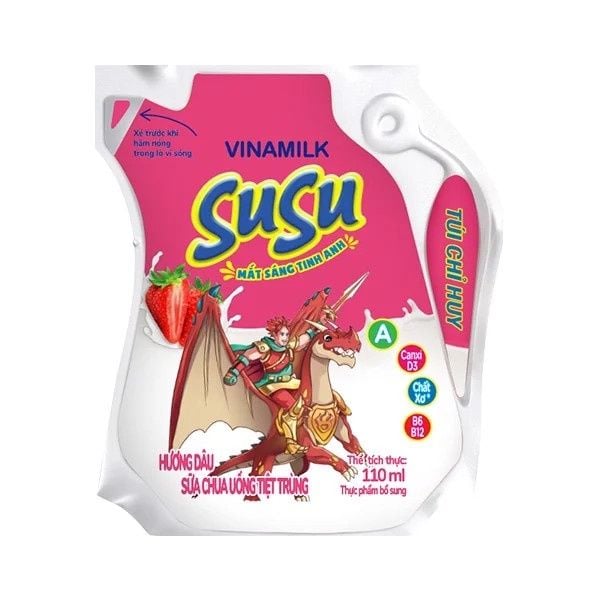 Sữa Chua Uống Tiệt Trùng Vinamilk Susu Hương Dâu Túi 110ml