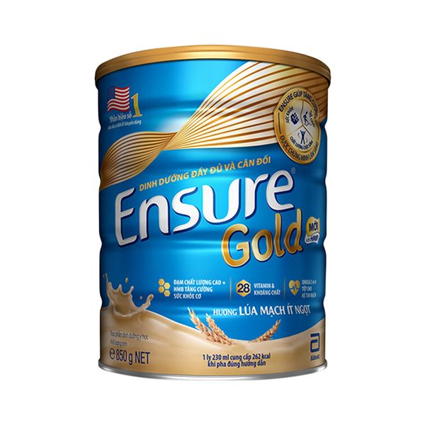 Sữa bột Ensure Gold ít ngọt hương lúa mạch 850g