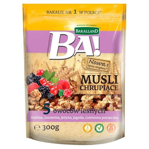 Ngũ cốc Bakalland Muesli chery,dâu rừng,mân xôi,việt quất,nho và mật ong 300g