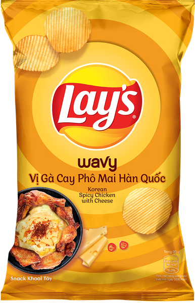 Snack Lay's Wavy Vị Gà Cay Phô Mai Hàn Quốc Gói 95g