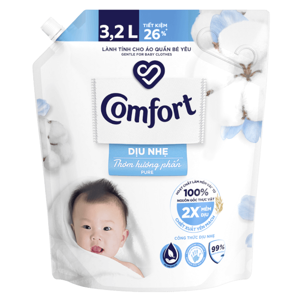 Nước Xả Vải Comfort Dịu Nhẹ Thơm Hương Phấn Túi 1.8L