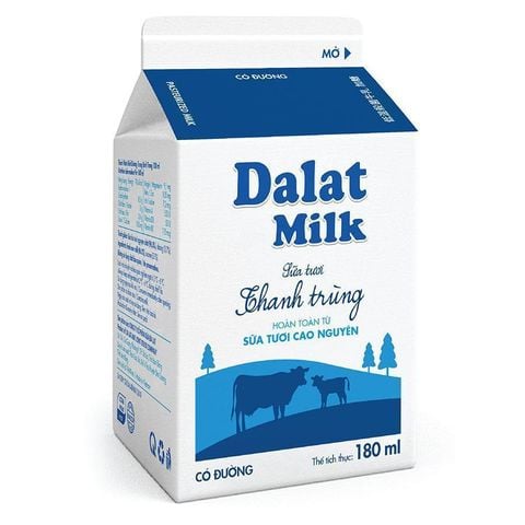 Sữa tươi thanh trùng Dalat Milk có đường 180ml