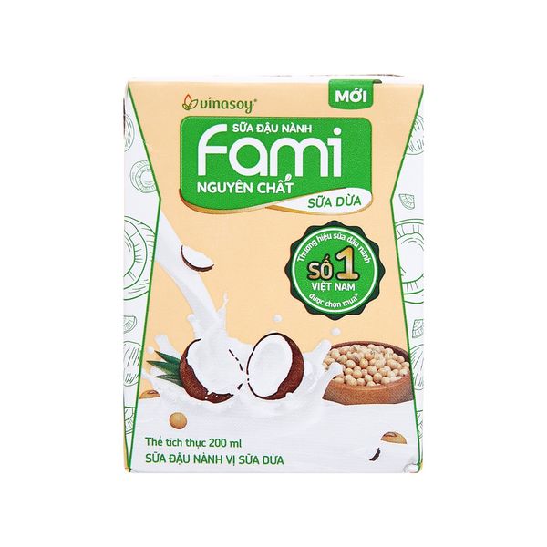 Sữa đậu nành Fami nguyên chất vị sữa dừa 200ml