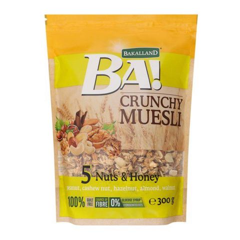 Ngũ cốc Bakalland Muesli hạt đậu phộng hạt điều,hạt phỉ,hạnh nhân,hạt óc chó và mật ong 300g