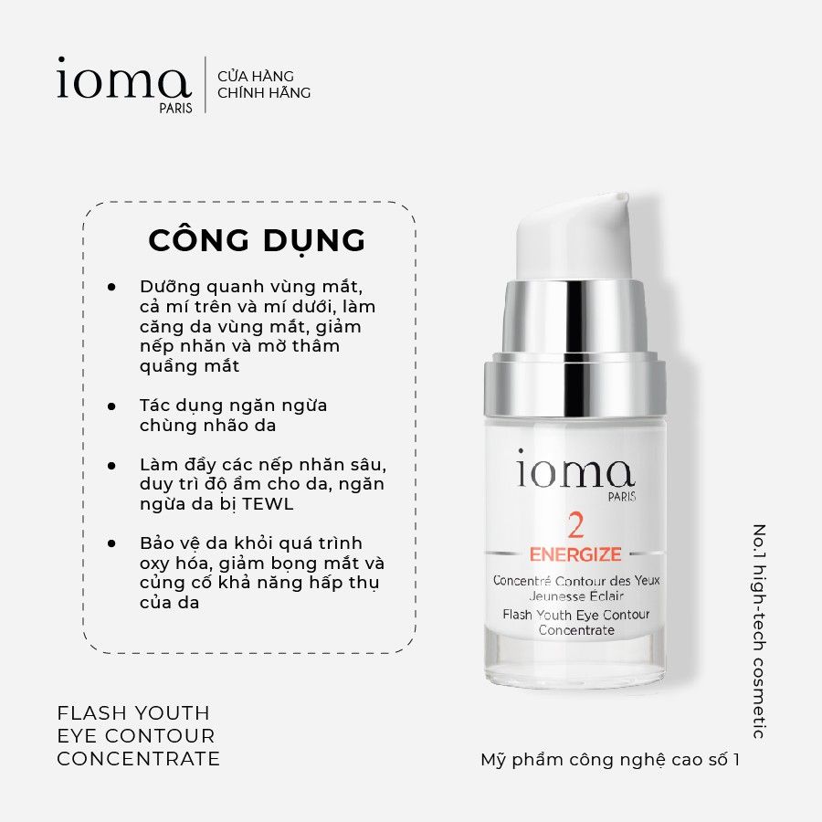 Tinh chất trẻ hóa da vùng mắt tức thì Ioma Paris Flash Youth Eye Contour Concentrate 15ML