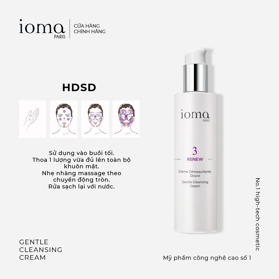 Kem tẩy trang làm sạch và tái cấu trúc da Ioma Paris Gentle Cleansing Cream 200ML