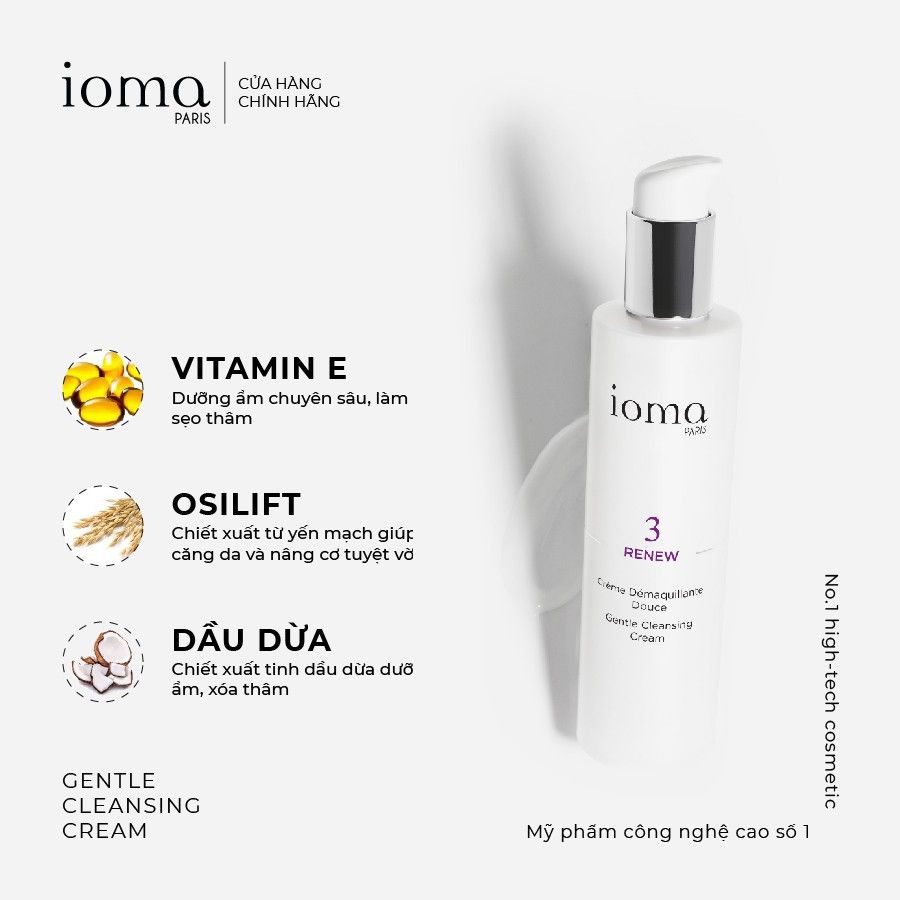 Kem tẩy trang làm sạch và tái cấu trúc da Ioma Paris Gentle Cleansing Cream 200ML