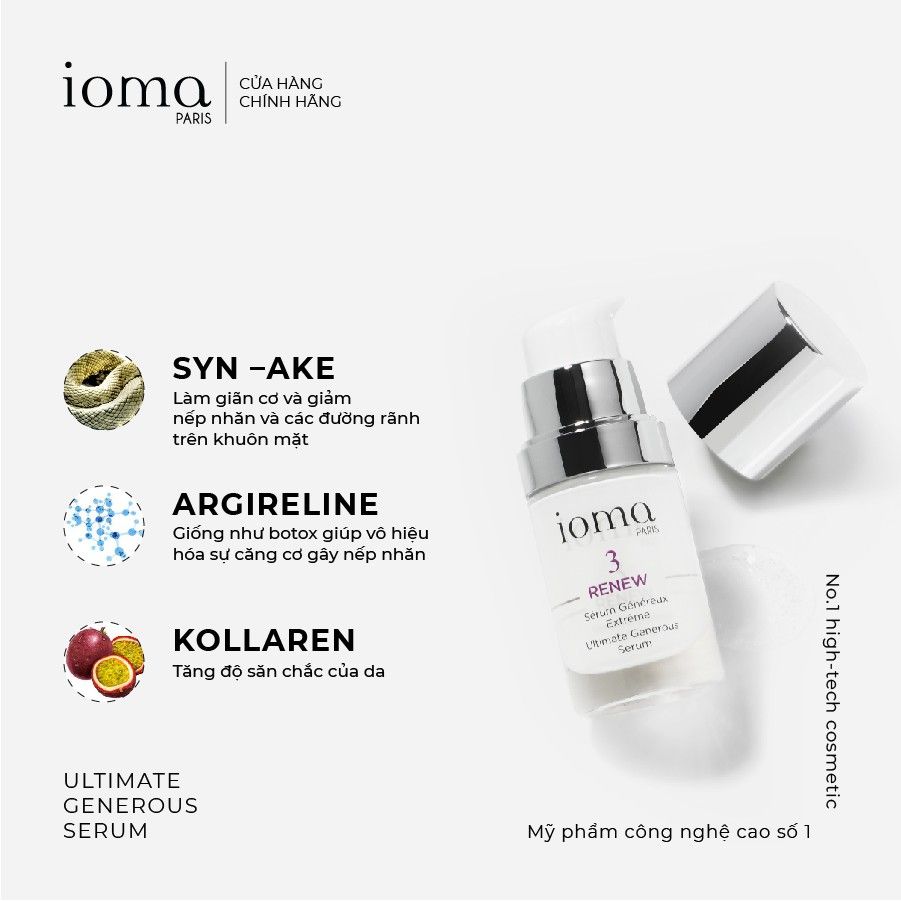 Serum trẻ hóa da toàn diện Ngày và đêm Ioma Paris Ultimate Generous Serum 15ML