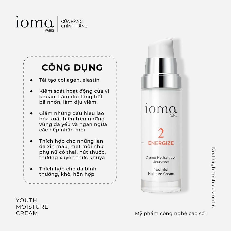 Kem kích hoạt trẻ hóa xóa nhăn ngày & đêm Ioma Paris Youthful Moisture Cream - Day and Night 30ML