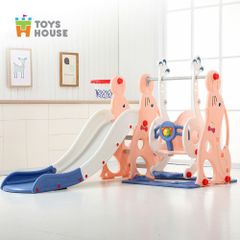  Xích đu kèm khung bóng rổ và cầu trượt, đồ chơi vận động cho bé Toys house WM19074 