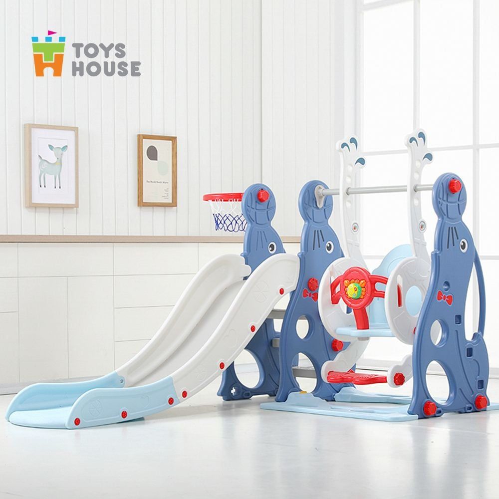  Xích đu kèm khung bóng rổ và cầu trượt, đồ chơi vận động cho bé Toys house WM19074 