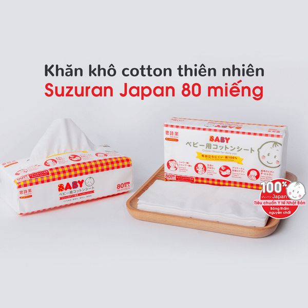  Khăn khô cotton thiên nhiên Suzuran Japan 80 miếng 