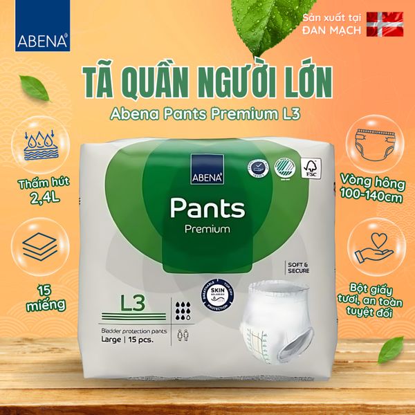  Tã quần người lớn Abena Pants Premium L3 thấm hút 2.400ml Gói 15 miếng - Nhâp khẩu Đan Mạch 