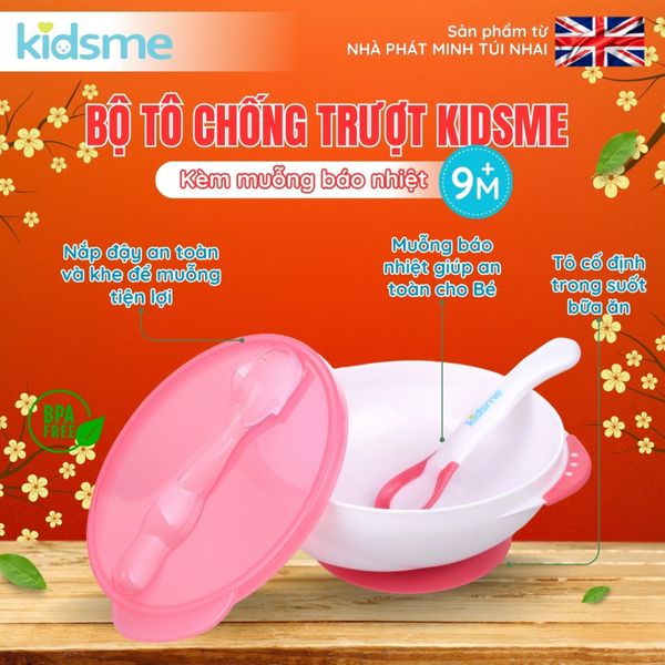  Bộ tô chống trượt kèm muỗng báo nhiệt kidsme - 9832 