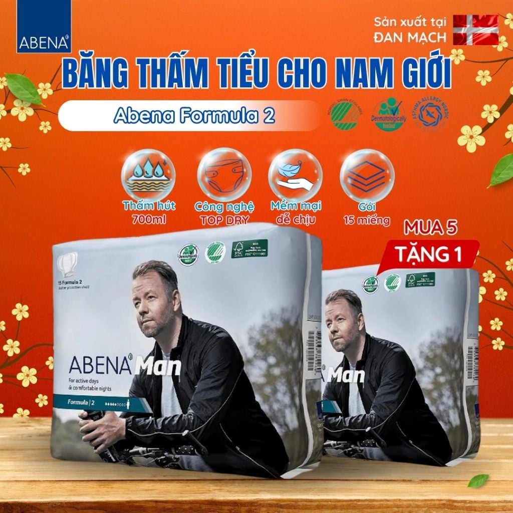  [Mua 5 tặng 1] Băng thấm tiểu cho nam giới Abena Formula 2 - Nhập khẩu Đan Mạch (Gói 15 miếng) 