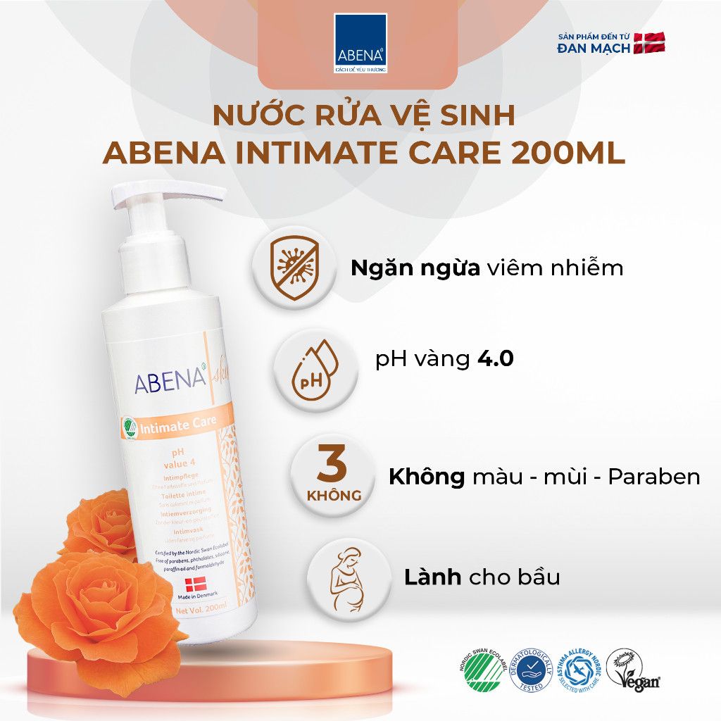  [ Mua 2 tặng mini 0 ] Dung dịch vệ sinh phụ nữ Abena Intimate Care - Nhập khẩu Đan Mạch - pH 4.0 (Chai 200ml 