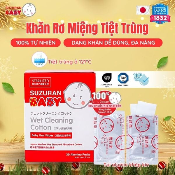  Khăn Rơ Miệng tiệt trùng Kháng Khuẩn An Toàn cho Bé Suzuran Japan 