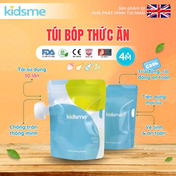  Bộ túi bóp thức ăn với ti nhai nối Kidsme - Cho bé từ 4 tháng tuổi 