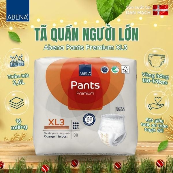  Tã quần người lớn Abena Pants XL3 thấm hút 2.600ml - Nhập khẩu Đan Mạch (Gói 16 miếng) 