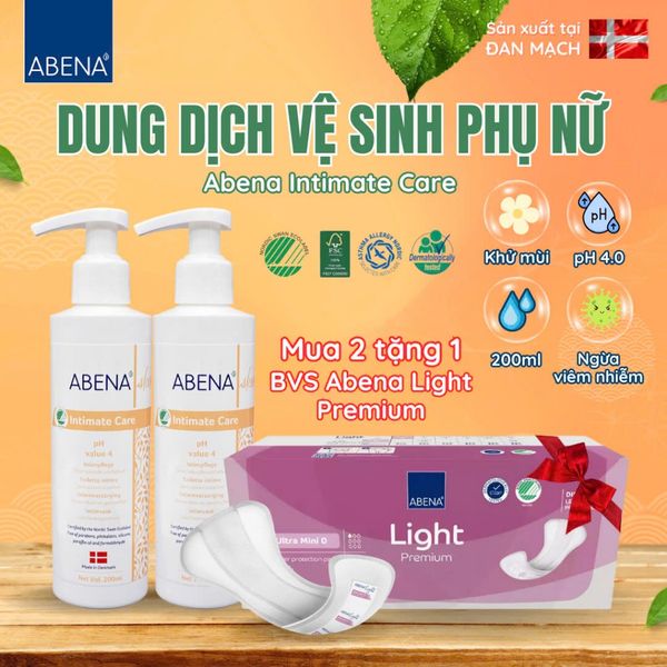  [ Mua 2 tặng mini 0 ] Dung dịch vệ sinh phụ nữ Abena Intimate Care - Nhập khẩu Đan Mạch - pH 4.0 (Chai 200ml 