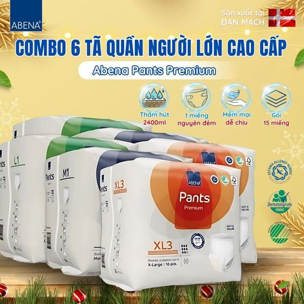  Combo 6 bịch tã quần người lớn cao cấp Abena Abri Flex Fremium siêu thấm hút lên đến 2.4 lít thoải mái để ngủ qua đêm 