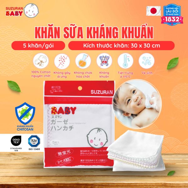  Khăn sữa Chitosan kháng khuẩn Suzuran Japan - 5 cái/gói 