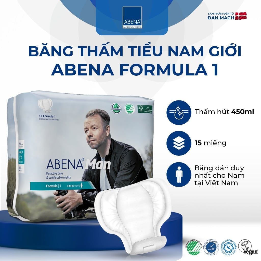  [Mua 5 tặng 1] Băng thấm tiểu nam giới Abena Formula 1 - Nhập khẩu Đan Mạch (Gói 15 miếng) 