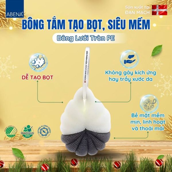  Bông Tắm Tạo Bọt, Siêu Mềm Lưới Tròn PE - Abena Đan Mạch 