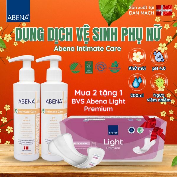  [ Mua 2 tặng mini 0 ] Dung dịch vệ sinh phụ nữ Abena Intimate Care - Nhập khẩu Đan Mạch - pH 4.0 (Chai 200ml 