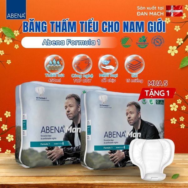 [Mua 5 tặng 1] Băng thấm tiểu nam giới Abena Formula 1 - Nhập khẩu Đan Mạch (Gói 15 miếng) 