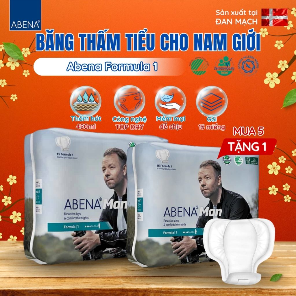  [Mua 5 tặng 1] Băng thấm tiểu nam giới Abena Formula 1 - Nhập khẩu Đan Mạch (Gói 15 miếng) 