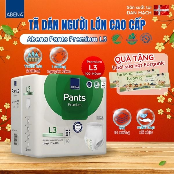  Tã quần người lớn Abena Pants Premium L3 thấm hút 2.400ml Gói 15 miếng - Nhâp khẩu Đan Mạch 