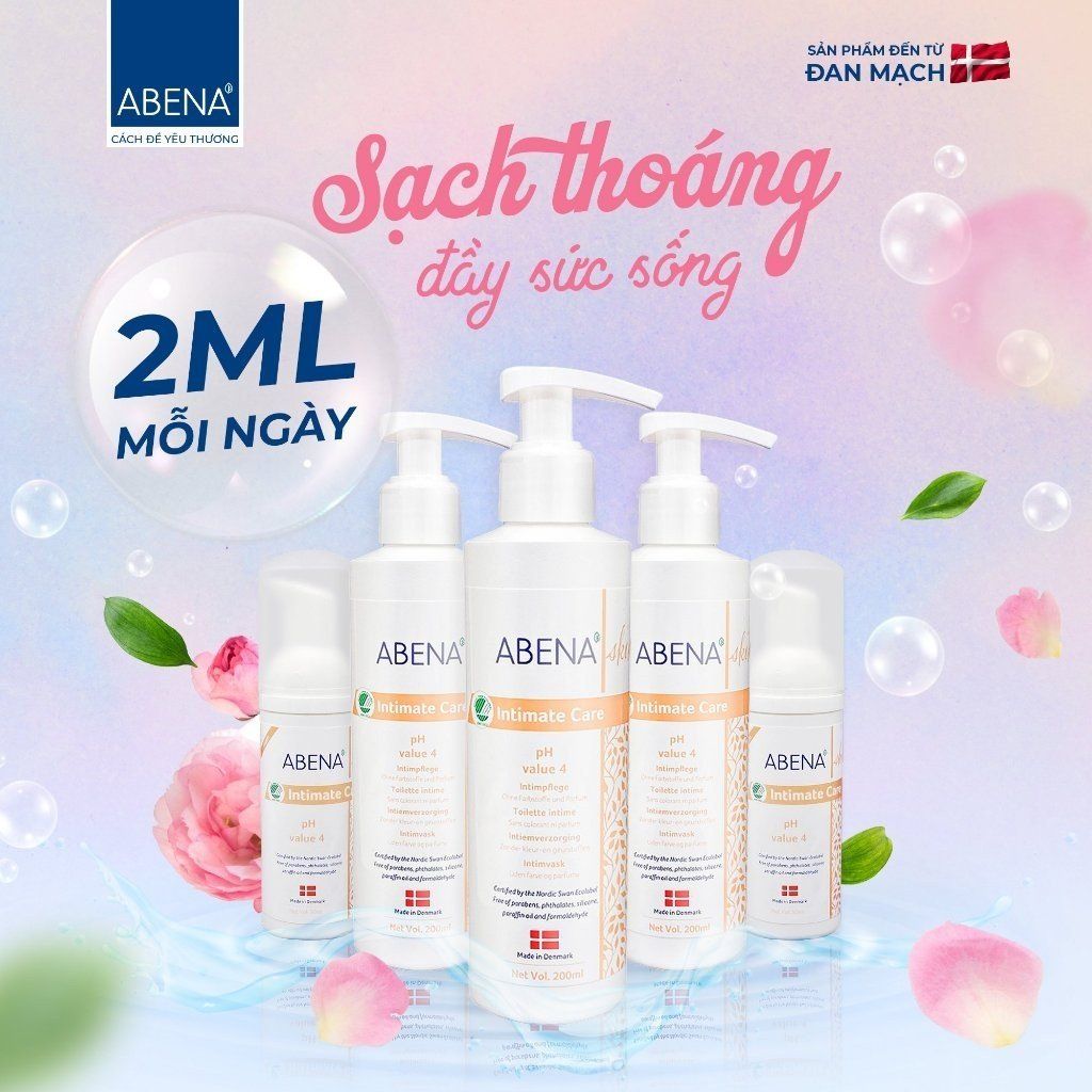  [ Mua 2 tặng mini 0 ] Dung dịch vệ sinh phụ nữ Abena Intimate Care - Nhập khẩu Đan Mạch - pH 4.0 (Chai 200ml 