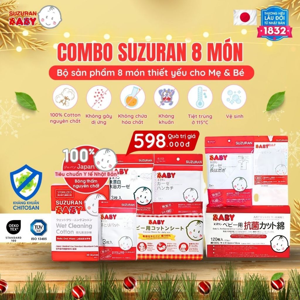  [ Có quà ] -Combo Suzuran 8 Món Cao Cấp Tiệt Trùng Kháng Khuẩn Đi Sinh Tiện Lợi An Toàn Cho Mẹ Và Bé 