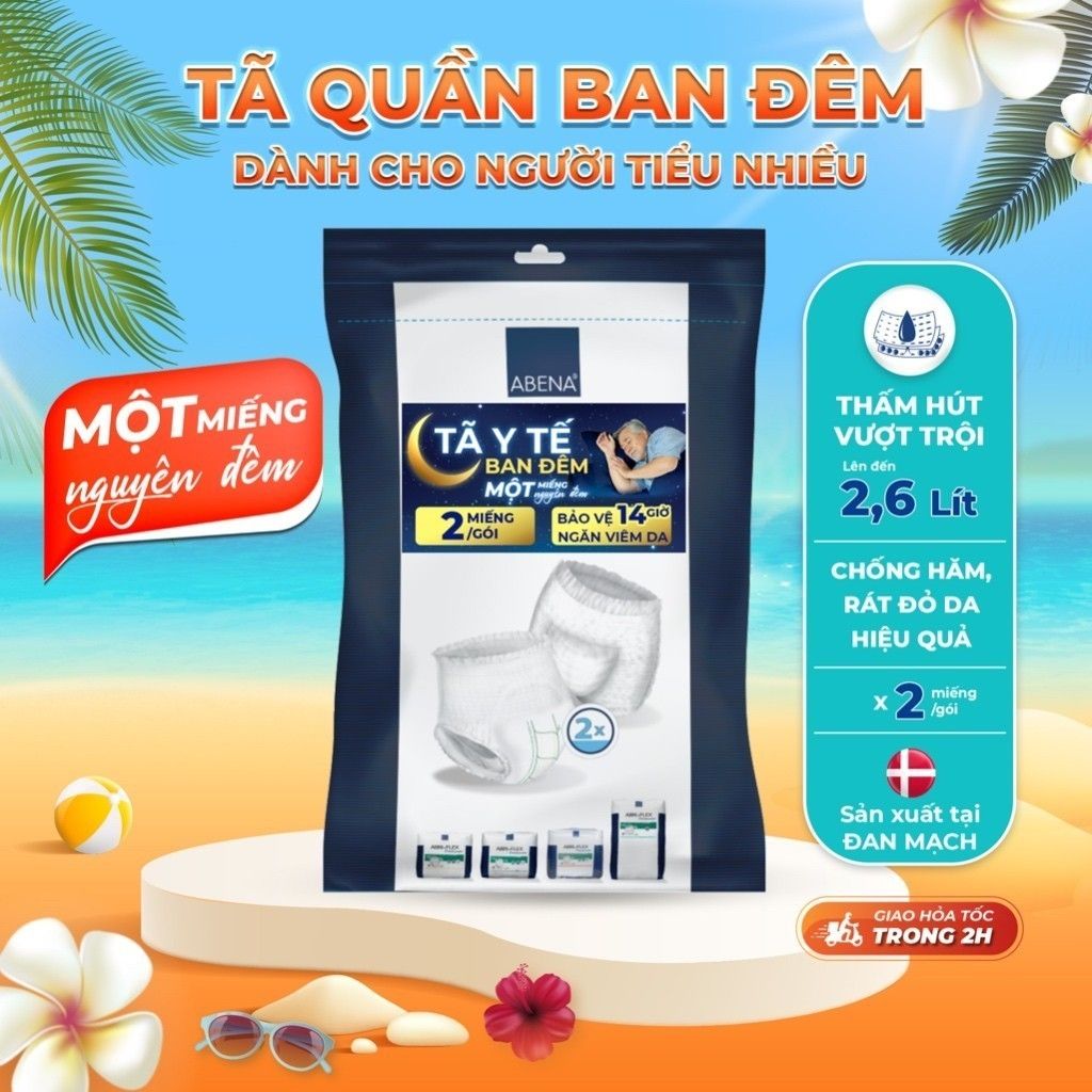  [Tã Quần dùng thử 2 miếng] Tã quần ban đêm THẤM HÚT 2,6 LÍT -  1 MIẾNG DÙNG NGUYÊN ĐÊM dành cho người TIỂU NHIỀU 