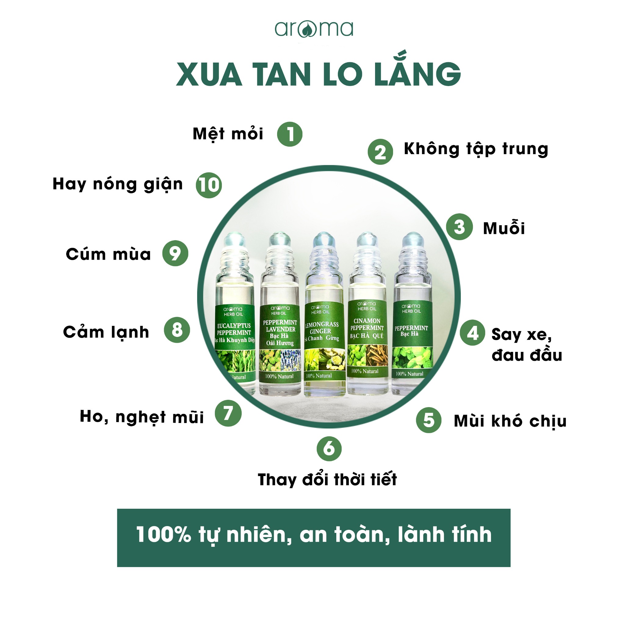 Dầu Sả Chanh Gừng Aroma Lemongrass Ginger - Dầu Nóng Xoa Huyệt Đạo, Giảm Đau, Dễ Ngủ