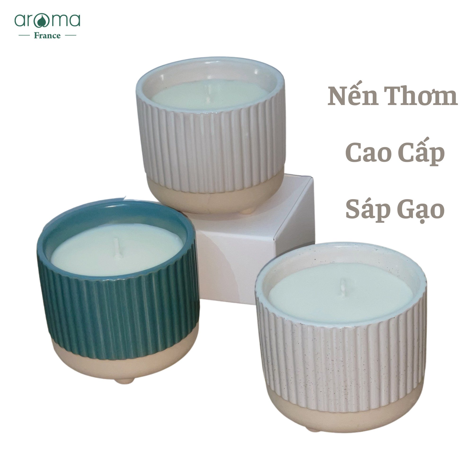 Nến thơm Aroma Mercury Row Ridged Scented Candle  - Chậu Nến thơm hương Địa Trung Hải Gỗ đàn hương, Hoa Tử linh lan, Hoa lài- Nến thơm trang trí cao cấp