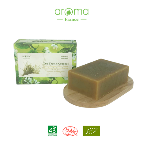 Xà phòng handmade Tràm Trà & Dừa - Tea Tree & Coconut Handcrafted Soap -  Xà phòng thiên nhiên tràm trà Aroma - Xà phòng thủ công tràm trà & dừa - Tea tree handmade soap