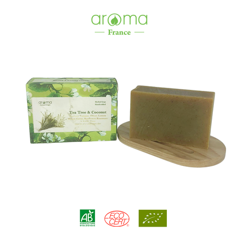 Xà phòng handmade Tràm Trà & Dừa - Tea Tree & Coconut Handcrafted Soap -  Xà phòng thiên nhiên tràm trà Aroma - Xà phòng thủ công tràm trà & dừa - Tea tree handmade soap