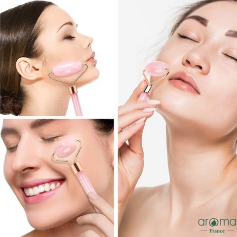 Thanh lăn Guasha massage  chất liệu đá thạch anh hồng tự nhiên - Lưu thông tuần hoàn - Lăn đá lạnh - Massage đá lạnh