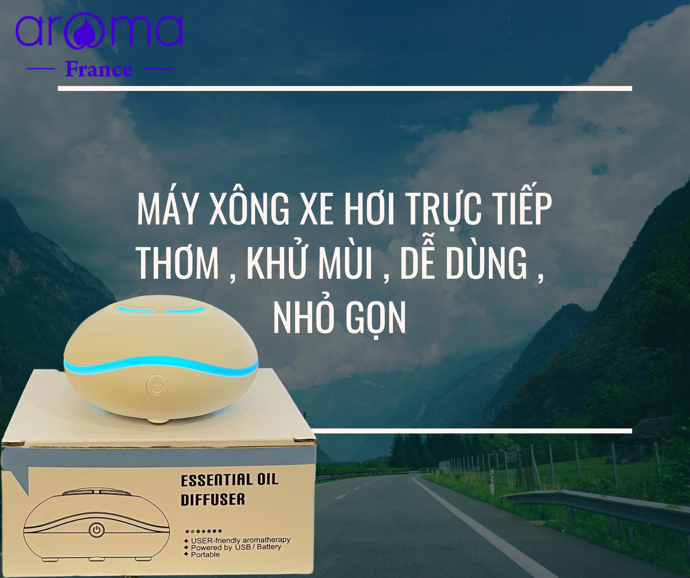 Máy xông tinh dầu xe hơi trực tiếp Aroma, máy xông thơm xe hơi trực tiếp Aroma, Máy xông tinh dầu khuếch tán trực tiếp không dùng nước