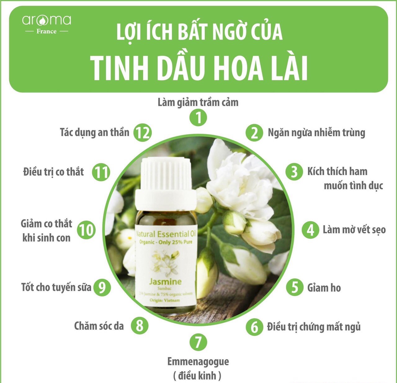 Lăn tinh dầu thiên nhiên Hoa lài - Jasmine Roll On - Dầu thảo mộc - Nước hoa thiên nhiên 100%