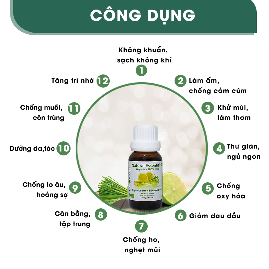 Tinh Dầu Chanh và Sả Chanh Aroma Lemon & Lemongrass - Tinh Khiết Từ Thiên Nhiên