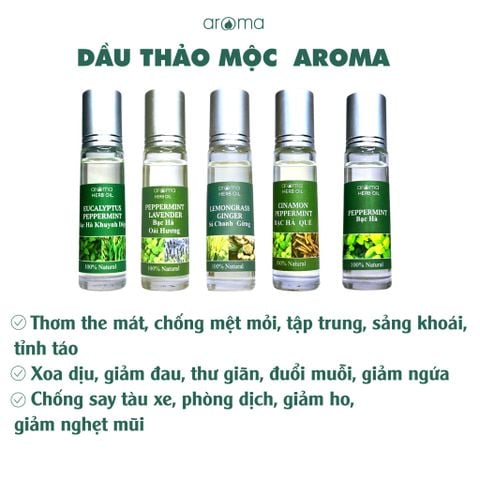 Dầu Nóng Thảo Mộc Bạc Hà Aroma – Tự Nhiên, Chống Ho, Nghẹt Mũi, Giảm Đau Đầu